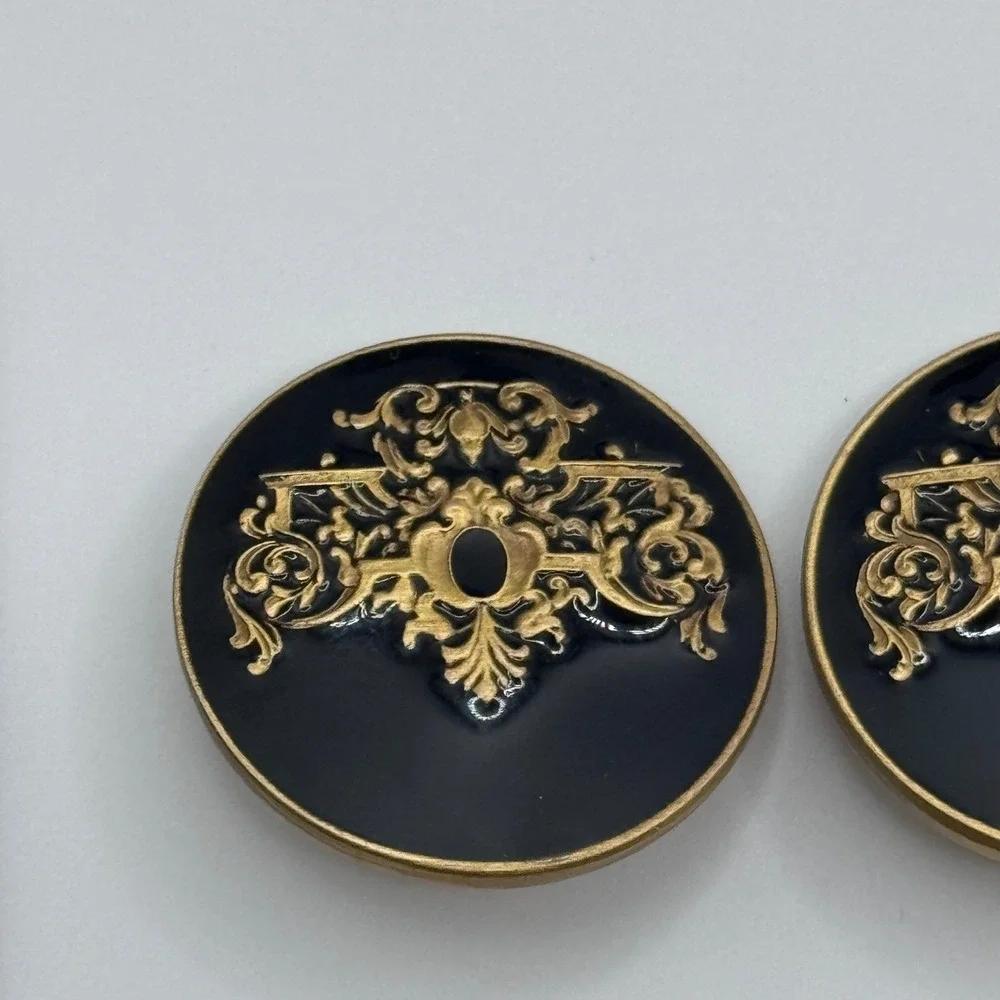 Vintage Museum of Fine Arts MFA Clip On Earrings Black Enamel Gold Tone